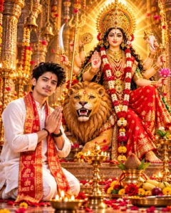 Devotee-Before-Radiant-Maa-Durga